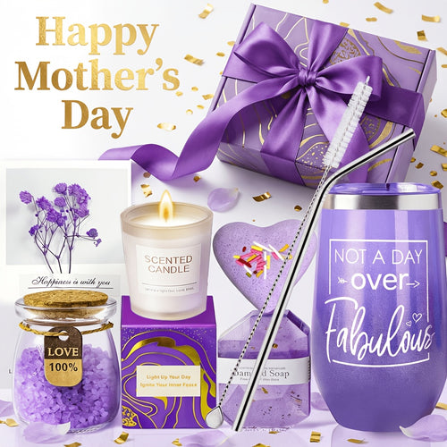 Mother's Day 2026| Relaxing Spa Gift Basket for Women, Lavender Scented 10pcs Luxury Self Care Kit for Birthday, Mother's Day Gifts for Mom, Wife, Sister, Best Friend, Pamper Gift Set with Scented Candle & Bath Bombs, Thoughtful Relaxation Gifts