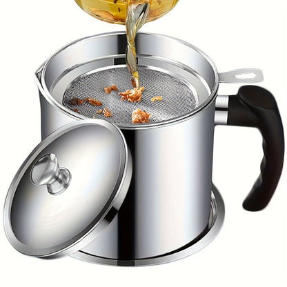 1pc Kitchen Grease Container with Strainer, BPA Free Stainless Steel, Round Shape, Hand Wash Only, Easy Pour Handle, for Storing Cooking Oils and Fats, Essential Kitchen Accessories