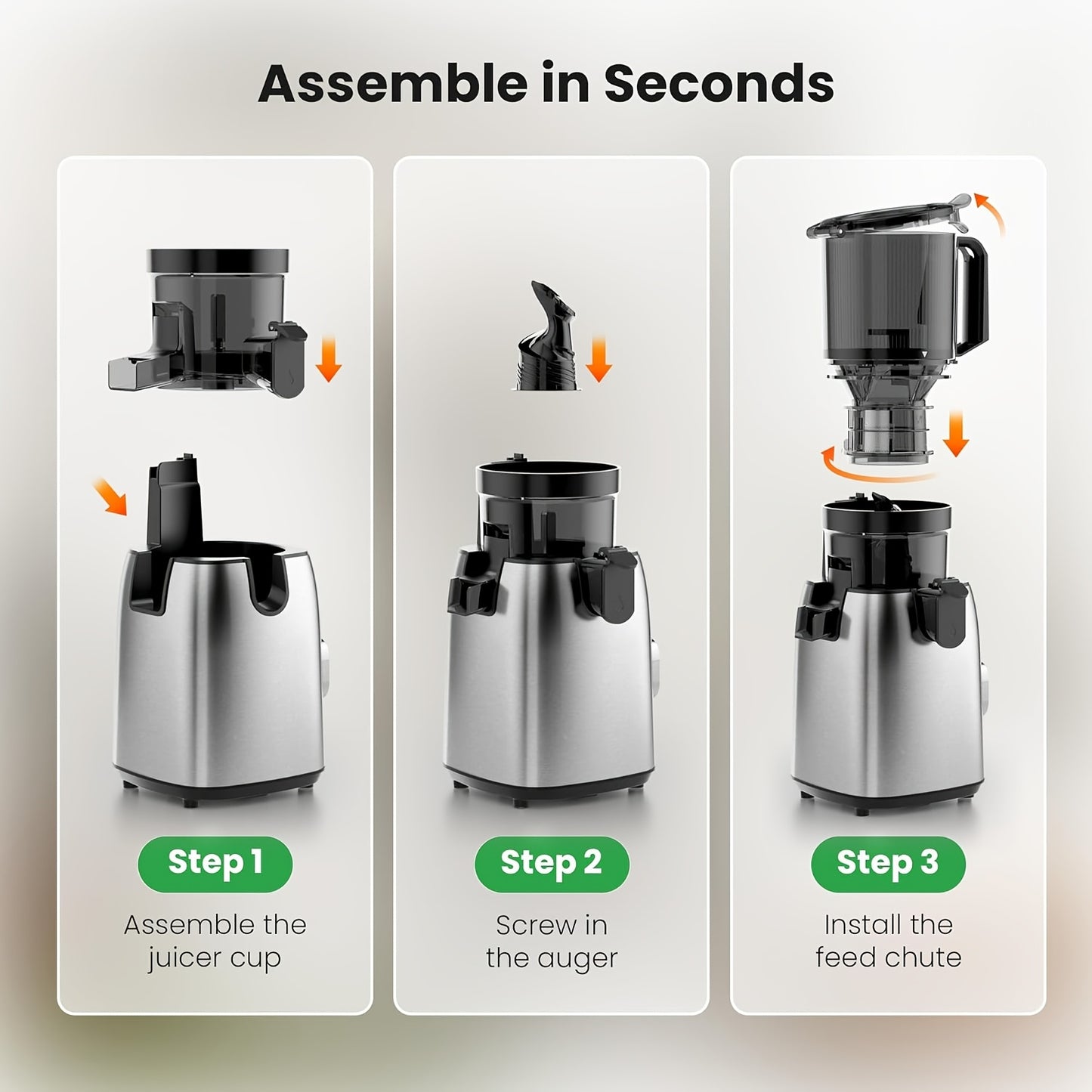 Cold Press Juicer Machine with Large Feed Chute - Slow Masticating Juicer for Whole Fruits & Vegetables, High Juice Yield, Easy to Assemble & Clean, LED Display Option, Silver, for Home & Kitchen
