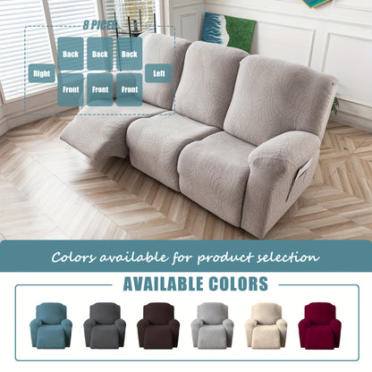 1/2/3/ Seat Plus Center Control Recliner Sofa Cover, Winter Insulation, Furniture Decoration, High Stretch Big Leaves Jacquard Sofa Recliner Cover, Soft And Washable, Loveseat Recliner Cover with Console, Home Decoration, Mother'S Day Gifts