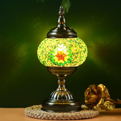 Handcrafted Finished Mosaic Table Lamp, 3-Color Dimmable Glass Bedside Lamp With Metal Base, Ready-to-Use Art Lamp For Bedroom/Living Room, Halloween Gift (Bulb Included)