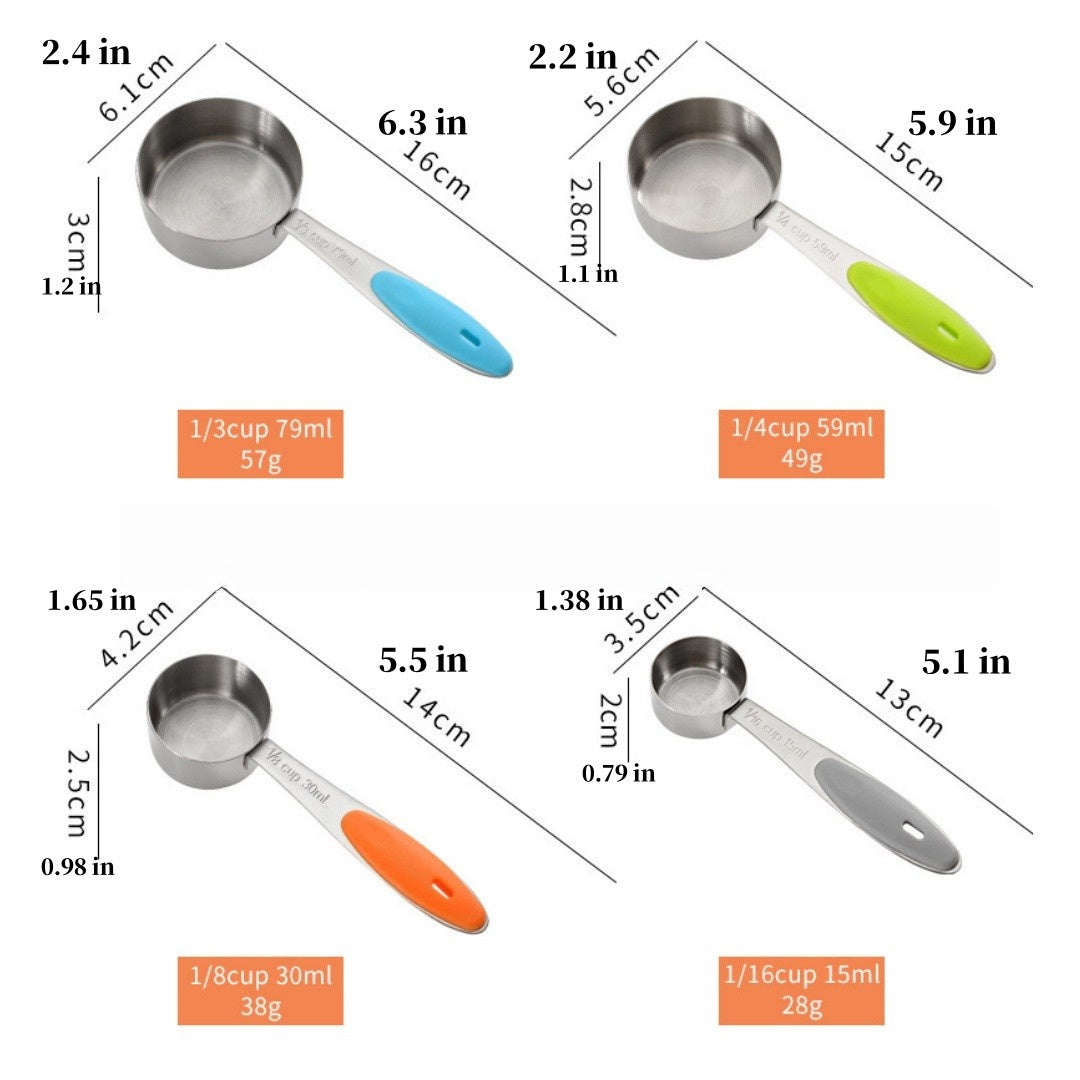 Measuring Cups and Spoons Set, Set of 13 Stainless Steel Measuring Cups and Spoons, with Silicone Handles, Stackable, Easy to Store for Kitchen, Cooking, Baking (Colorful)
