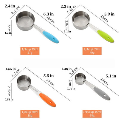 Measuring Cups and Spoons Set, Set of 13 Stainless Steel Measuring Cups and Spoons, with Silicone Handles, Stackable, Easy to Store for Kitchen, Cooking, Baking (Colorful)