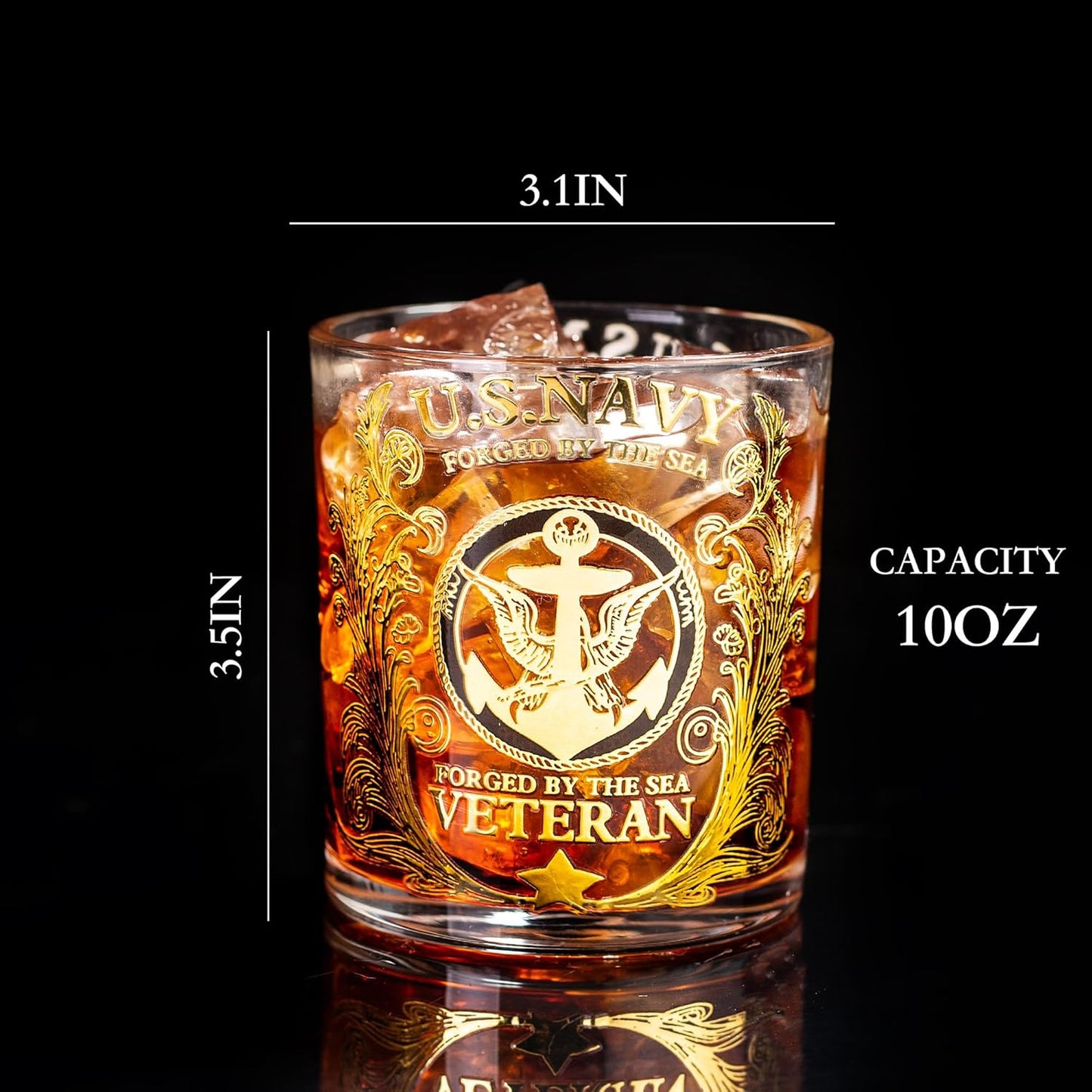 Veteran Tribute Whiskey Glass - 10oz Personalized Veteran Tribute Glass, Engraved US Navy, Patriotic Decorations Whiskey Glasses, Military Veteran Gift for Dad, Military Vet, Anniversary