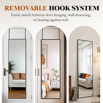 47x14 Full Length Mirror Over The Door/Wall Mounted - Vertical Hanging Mirror with Lightweight Aluminum Alloy Frame, Full Body Dressing Mirror Suitable for Bedroom, Living Room, Entryway - Install, Space-Saving Vertical Mirror