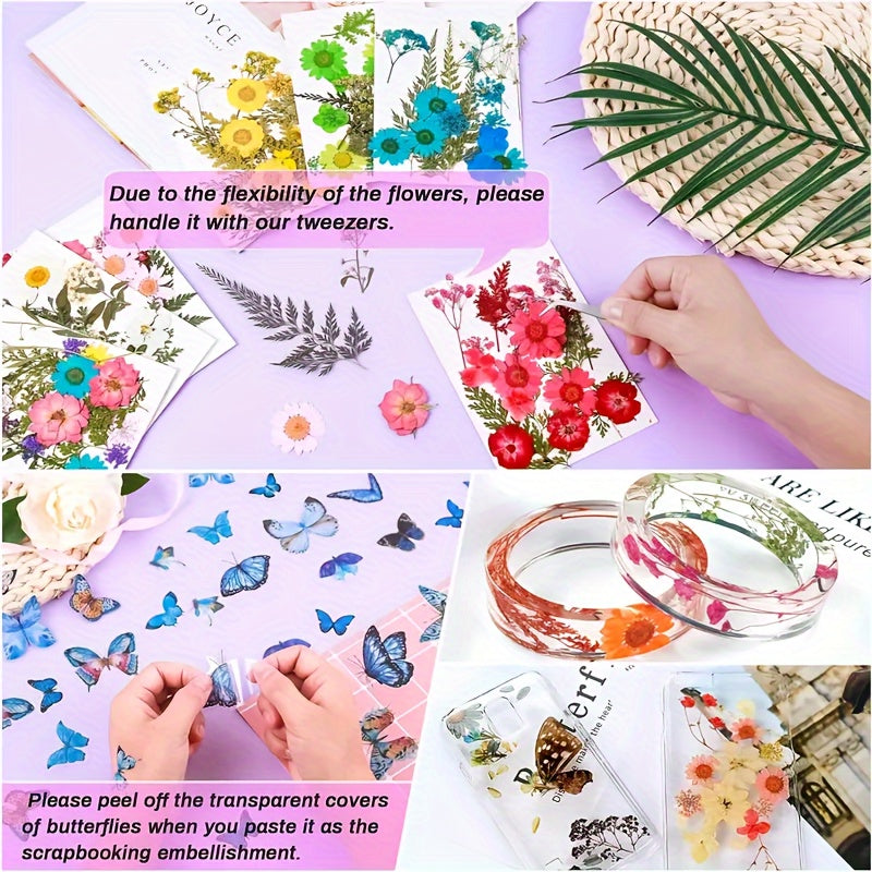 319pcs/287pcs/238pcs/189pcs Dried Flower Sets - Perfectly Suitable for Scrapbooks, Resin Crafts, Bookmarks, Art Decorations, Christmas Wedding Cards, Epoxy Resin Jewelry, Envelopes And Other Dried Flower Handicrafts