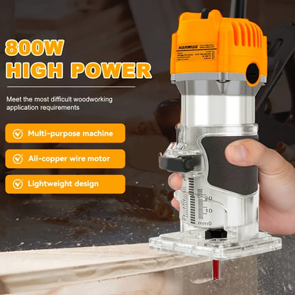 HANWISE Compact 800W Wood Router, 35000RPM, Router Power Tool with 15 1/4 Inch Routers, Used for DIY Woodworking, Slotting, Carving, Precise Edge Trimming And Contour Processing, Rotary Tool, Woodworking Tools, Valentine's Day Gift, Birthday Gift