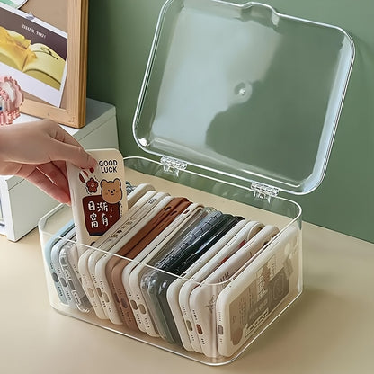 Clear Acrylic Phone Case Organizer With Lid - Versatile Desktop Storage Basket For Home And Office Essentials
