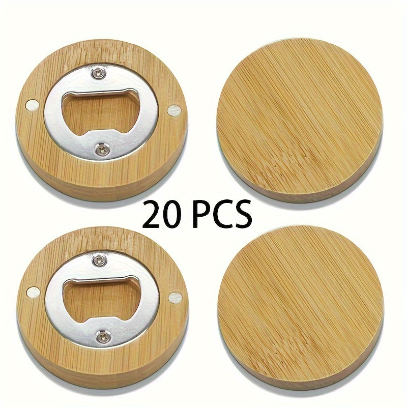 20/40/80/160pcs Round Bamboo Magnetic Bottle Opener, Fridge Magnet, Blank Bamboo Opener For Weddings And Home Kitchen, Unique Guest Favors And Gifts
