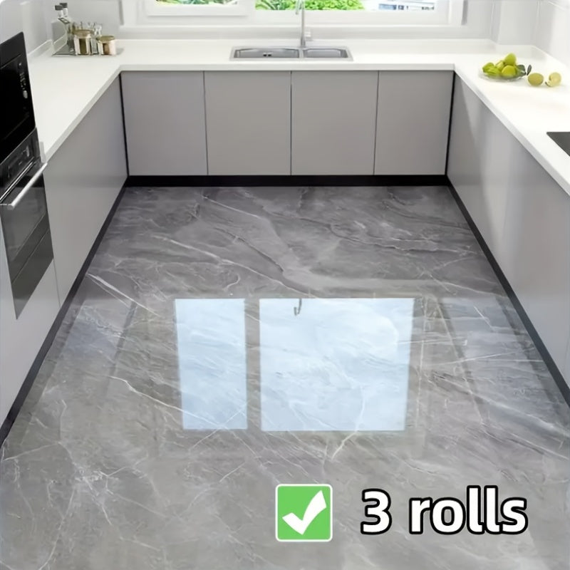 3 Rolls of 60 Wide (23.62In X 197.75In) Self-Adhesive Imitation Marble Kitchen Floor Wallpaper - Thickened Wear-Resistant, Oil-Proof, Waterproof & Anti-Slip Vinyl Tiles with Straight Edge, Home Decor Renovation