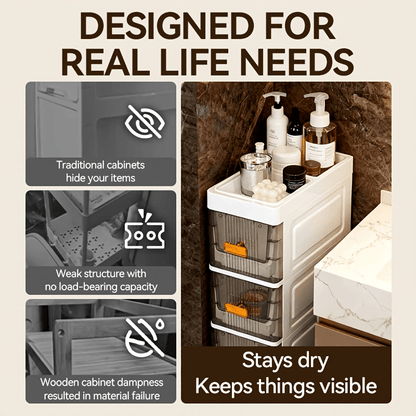 Deluxe Slim Storage Cabinet with Drawers - Durable Waterproof PP Material, Multi-Purpose Organizer with Ample Storage for Bathroom, Kitchen, Personal Care Product Dispensers, and More - Ideal for Small Spaces, Storage Drawer Units