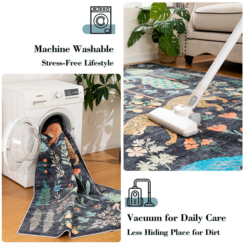 8X10Ft Rectangular Carpet Featuring Forest Animals - Soft, Non-Slip, Machine Washable - Ideal for Living Room Sofas, Bedrooms, Luxury Home Decor, Easy to Clean, Durable And Versatile, Perfect for Christmas