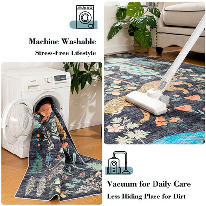 8X10Ft Rectangular Carpet Featuring Forest Animals - Soft, Non-Slip, Machine Washable - Ideal for Living Room Sofas, Bedrooms, Luxury Home Decor, Easy to Clean, Durable And Versatile, Perfect for Christmas