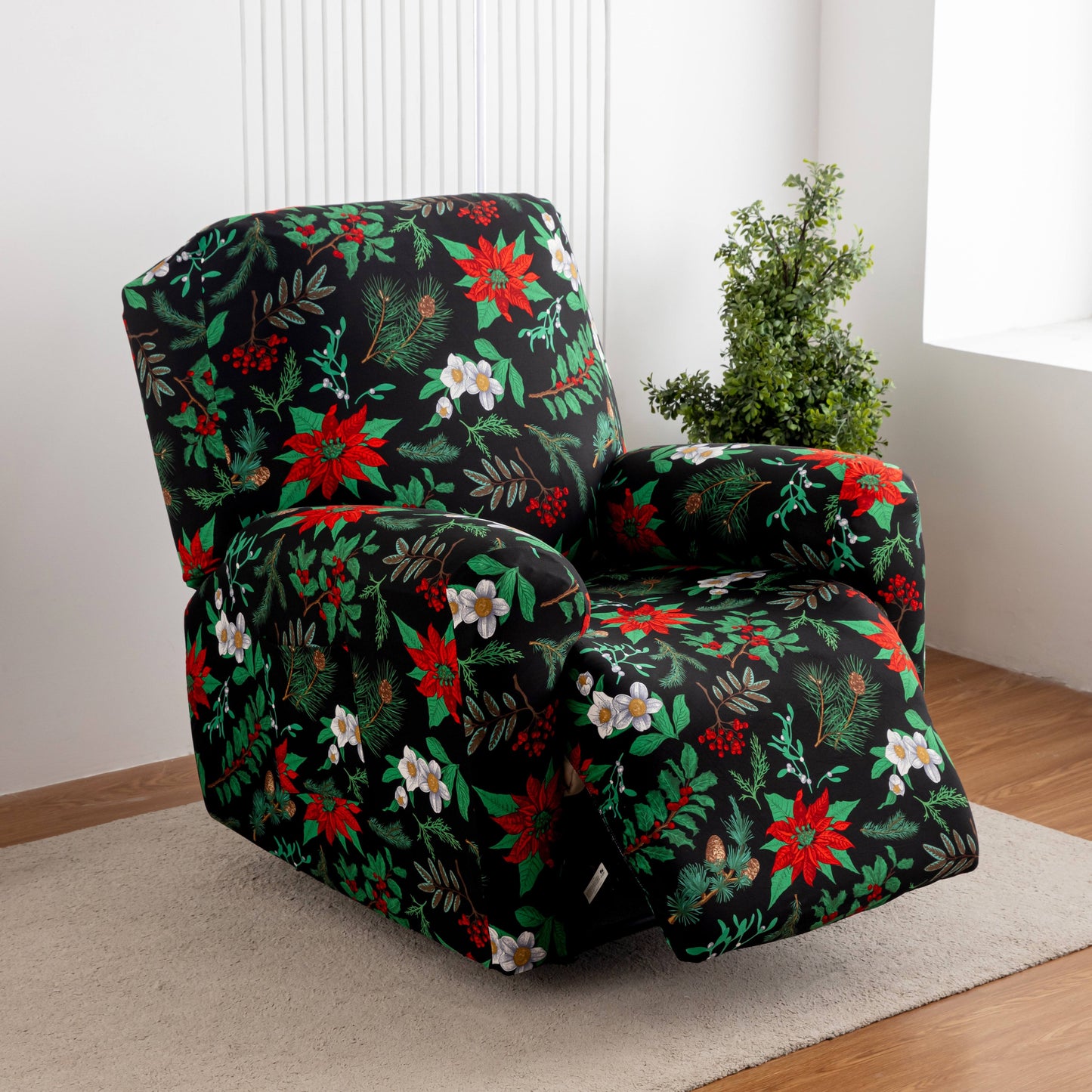 4pcs/set High Elasticity Lounge Chair Cover with Side Pockets, Elastic Printed Lounge Chair Cover Suitable for Bedrooms, Offices, Living Rooms, Durable, Pet Friendly, And Essential for Home Holiday Decoration