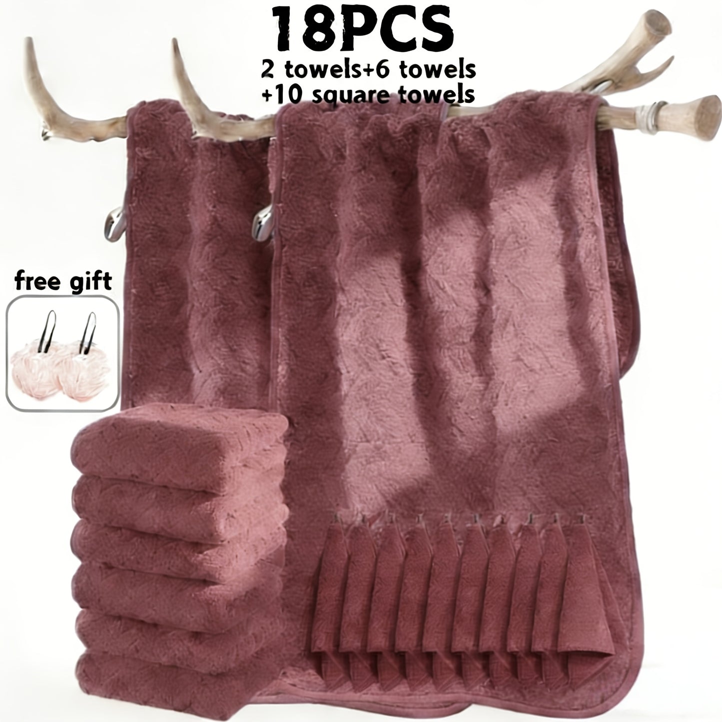 18/20pcs Bath Towel Set, Enlarged Women'S And Men'S Coral Fleece Bath Towels, 100% Microfiber Bath Towel Set, Absorbent, Quick Drying, Soft And Comfortable, Large Bath Towels Suitable For Home, Bathroom, Spa Or Gift, Bath Ball, Wash Cloths