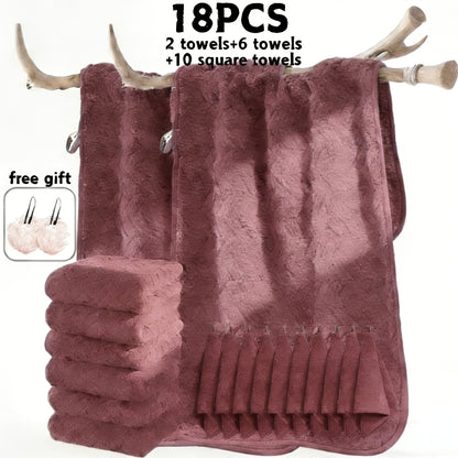 18/20pcs Bath Towel Set, Enlarged Women'S And Men'S Coral Fleece Bath Towels, 100% Microfiber Bath Towel Set, Absorbent, Quick Drying, Soft And Comfortable, Large Bath Towels Suitable For Home, Bathroom, Spa Or Gift, Bath Ball, Wash Cloths