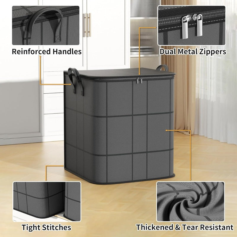 3 Pack Large Clothes Storage Bags, Closet Organizers Storage Containers, Collapsible Storage Bins with Reinforced Handles, Sturdy Zippers, for Clothing, Blanket, Comforters, Under-Bed Storage