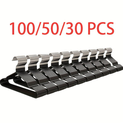 100pcs/50pcs/30pcs, High Manganese Steel Coated Non-slip Hangers, Thickened And Reinforced, Upgraded Weight Capacity, Waterproof And Rust-proof, for Home Use, Commercial Use, Closet Organization And Storage, Coat Hangers, Suit Hangers, Space-saving
