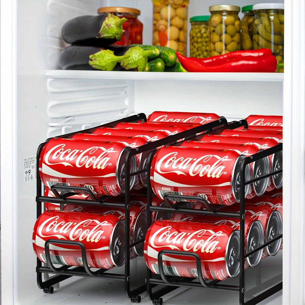 2 Pack Sliding Can Dispenser Rack | Stackable Metal Can Storage Organizer Rack for Canned Food, Kitchen Cabinet, Pantry, Countertop