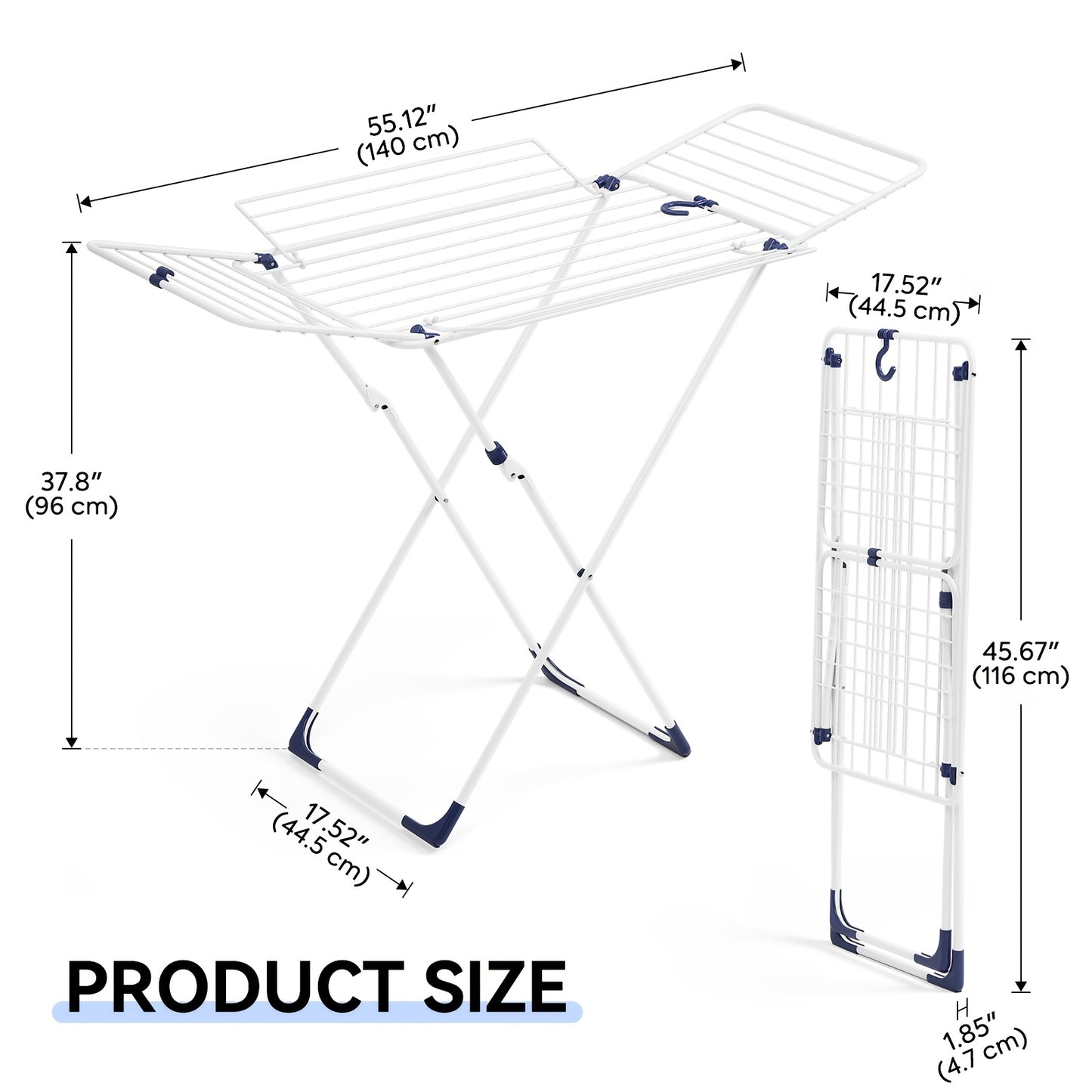 KINGRACK 4 Wing Foldable Clothes Drying Rack, Large Capacity Metal Laundry Rack, Space-Saving Free-Standing Airer for Indoor Outdoor Use, 55.1×37.8×17.5 In, Drying Racks