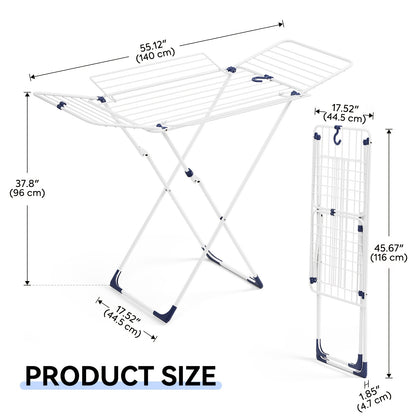 KINGRACK 4 Wing Foldable Clothes Drying Rack, Large Capacity Metal Laundry Rack, Space-Saving Free-Standing Airer for Indoor Outdoor Use, 55.1×37.8×17.5 In, Drying Racks