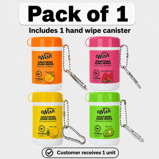 Wish Hand Wipes Assorted Packs – Portable Hand Cleaning Wipes for Everyday Use, Compact Travel Size Disposable Wipes for Purse, Bag, Office or Home, Available in 1, 2, 3, 4, 6 & 8 Packs