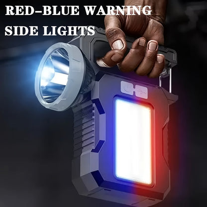 LED Searchlight Spotlight Solar & USB Rechargeable | High-Power Handheld Flashlight with Side Light Locking Clip 4 Modes | Camping Fishing Work Outdoor Emergency Gift