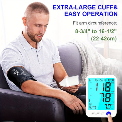Automatic Upper Arm Blood Pressure Monitor for Home Use with Large Cuff - Automatic BP Machine with Large LED Backlit Screen, 1000-Reading (Holds 10 for 2 Users), - Arm BP Monitor for Management &