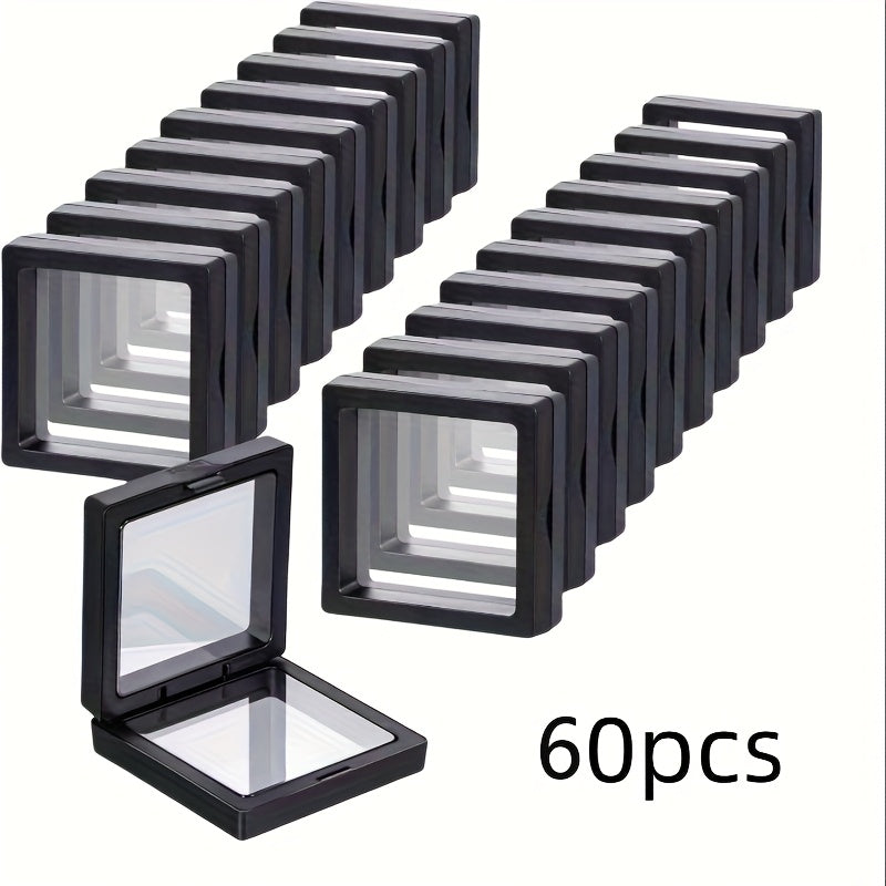 30/60pcs Black Plastic Frame 3D Floating Jewelry Display Boxes With Clear Panels, Secure Clasp Closure & Fabric-Lined Interior, Home & Jewelry Making Organizer, Jewelry Boxes, Coin Collector'S Choice, Best Gifts For Independence Day