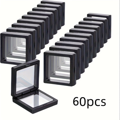 30/60pcs Black Plastic Frame 3D Floating Jewelry Display Boxes With Clear Panels, Secure Clasp Closure & Fabric-Lined Interior, Home & Jewelry Making Organizer, Jewelry Boxes, Coin Collector'S Choice, Best Gifts For Independence Day