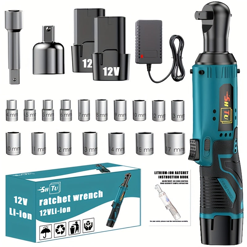 Wireless Electric Ratchet Wrench Set, Brushless Electric Ratchet Wrench, 12V Wireless Ratchet Kit, Car Repair Screw And Nut Removal, Angle Charging Wrench, With Battery And Quick Charger, Suitable For Home And Car Repair, Is A Holiday Gift For Men.