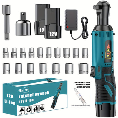 Wireless Electric Ratchet Wrench Set, Brushless Electric Ratchet Wrench, 12V Wireless Ratchet Kit, Car Repair Screw And Nut Removal, Angle Charging Wrench, With Battery And Quick Charger, Suitable For Home And Car Repair, Is A Holiday Gift For Men.