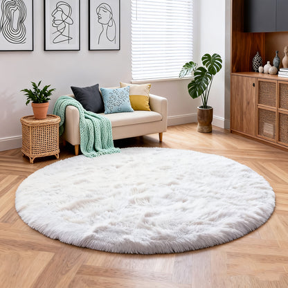 Round Area Rug Soft Shaggy Plush Circle Rug Non-Slip Indoor Floor Mat for Living Room Bedroom Dorm Tie Dye Rainbow Multi-Color Multi-Size