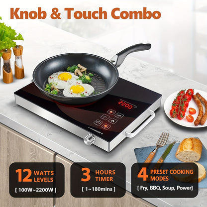 Electric Ceramic Stove, Electromagnetic Stove, Infrared Hot Plate Electric Stove, Portable Cookware Suitable for Cooking 2200W, Adjustable Temperature Control, Dual Control, Induction, Touch And Rotation