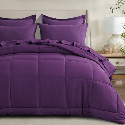 7pcs Comforter Set-Luxury Soft Fluffy Bedding With 1 Comforter, 1 Fitted Sheet, 1 Flat Sheet, And 4 Pillowcases & Pillow Cover-All Season Quilte Set Queen, Hypoallergenic, Breathable, Easy Care, Valentine'S Day Bed In A Bag, Gifts For Her