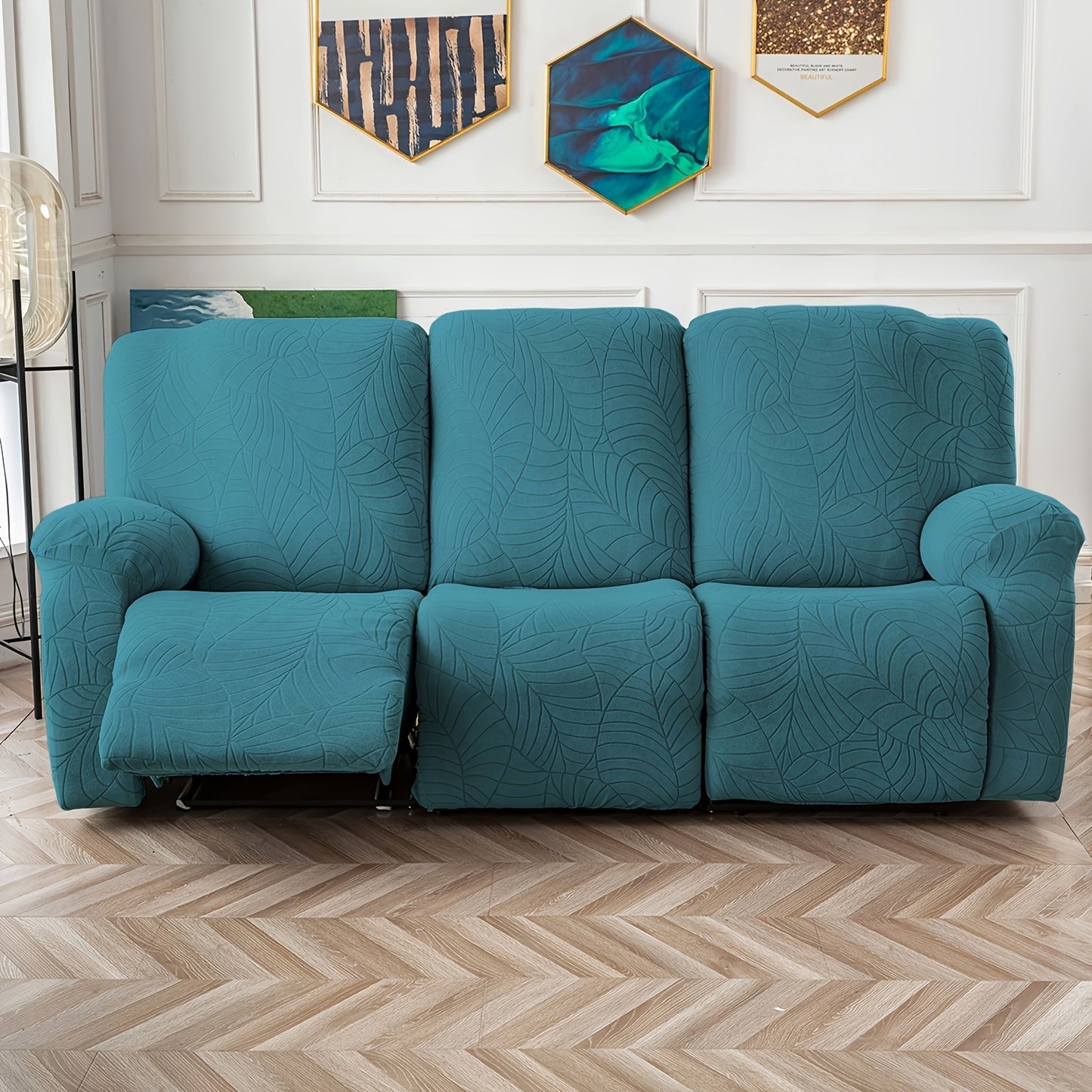 1/2/3/ Seat Plus Center Control Recliner Sofa Cover, Winter Insulation, Furniture Decoration, High Stretch Big Leaves Jacquard Sofa Recliner Cover, Soft And Washable, Loveseat Recliner Cover with Console, Home Decoration, Mother'S Day Gifts