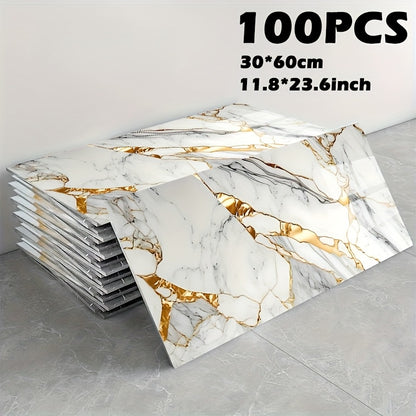 Peel and Stick Marble Tile Stickers – Self Adhesive Foam Wall Tiles for Bathroom Kitchen Office Bohemian Home Decor (50/100pcs, White/Gray/Black/Blue Gold)
