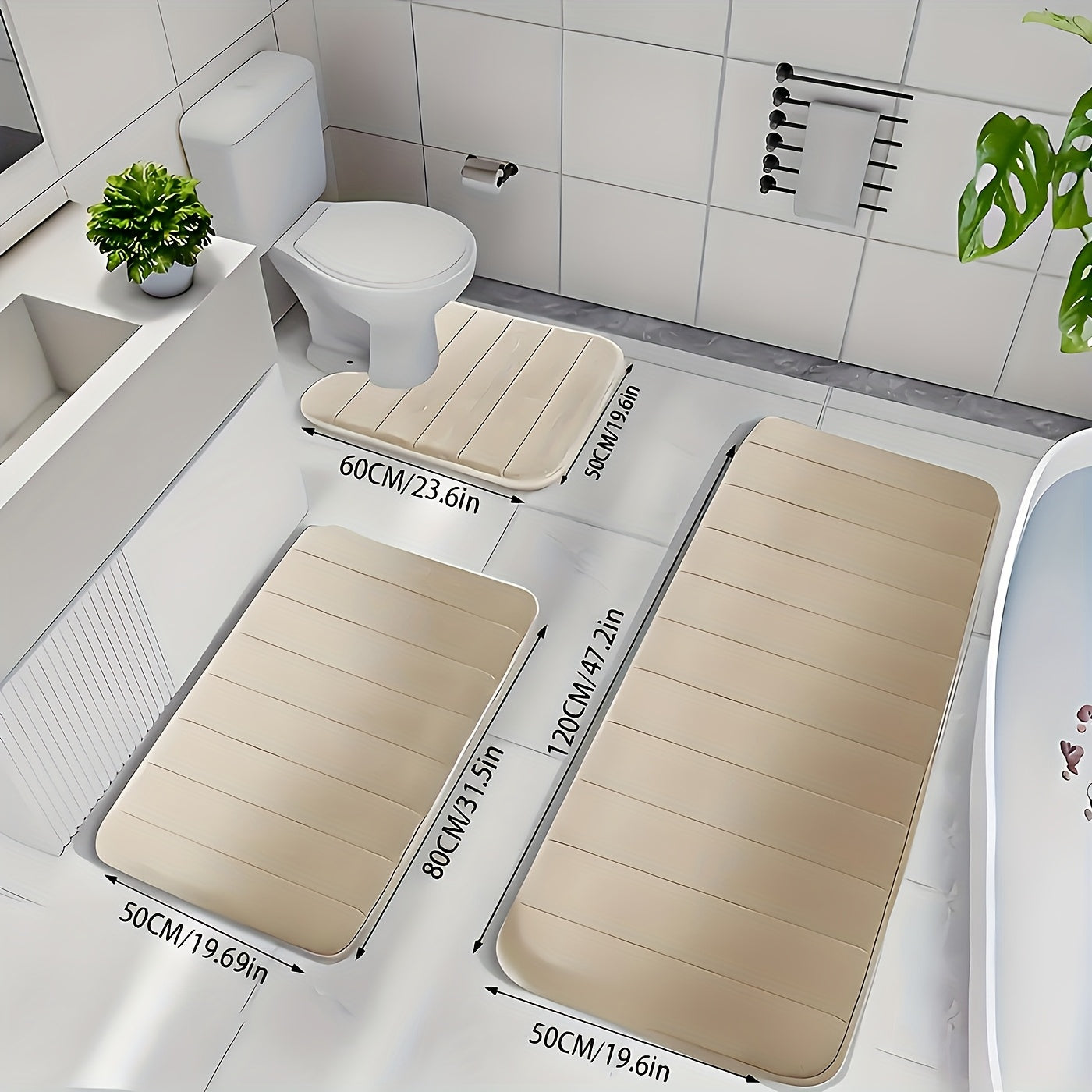 3pcs Plush Memory Foam Bath Mats - Soft, Fast Absorbent, Non-Slip, Washable, Comfortable, Thickened Bath Rug for Shower Room, Kitchen, Laundry, Bedroom, Indoor Use - Bathroom Additions