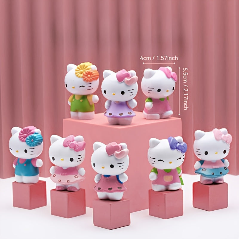 Sanrio 8pcs Hello Kitty mini figurine set, office and home decoration desktop ornaments, can be used in cars or collectible model dolls - the perfect gift choice for birthdays, Valentine's Day, Halloween, Christmas and autumn decorations,  Anime