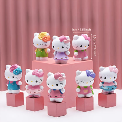 Sanrio 8pcs Hello Kitty mini figurine set, office and home decoration desktop ornaments, can be used in cars or collectible model dolls - the perfect gift choice for birthdays, Valentine's Day, Halloween, Christmas and autumn decorations,  Anime