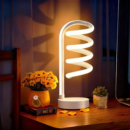 Touch Control Spiral Table Lamp with 3 Color Modes LED Bulb - Vintage Adjustable Arm Desk Light, USB-C Powered, Modern Minimalist Bedside Lamp for Bedroom Living Room Study Office, Black or White
