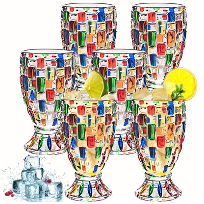 Colorful Geometric Rim Drinking Glasses Set – Shatterproof Wine Glasses for Champagne, Iced Tea & Cocktails – Dishwasher Safe – Perfect Gift for Christmas, Valentine's Day & Parties – 2pcs or 6pcs