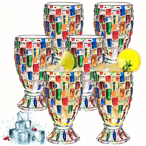 Colorful Geometric Rim Drinking Glasses Set – Shatterproof Wine Glasses for Champagne, Iced Tea & Cocktails – Dishwasher Safe – Perfect Gift for Christmas, Valentine's Day & Parties – 2pcs or 6pcs