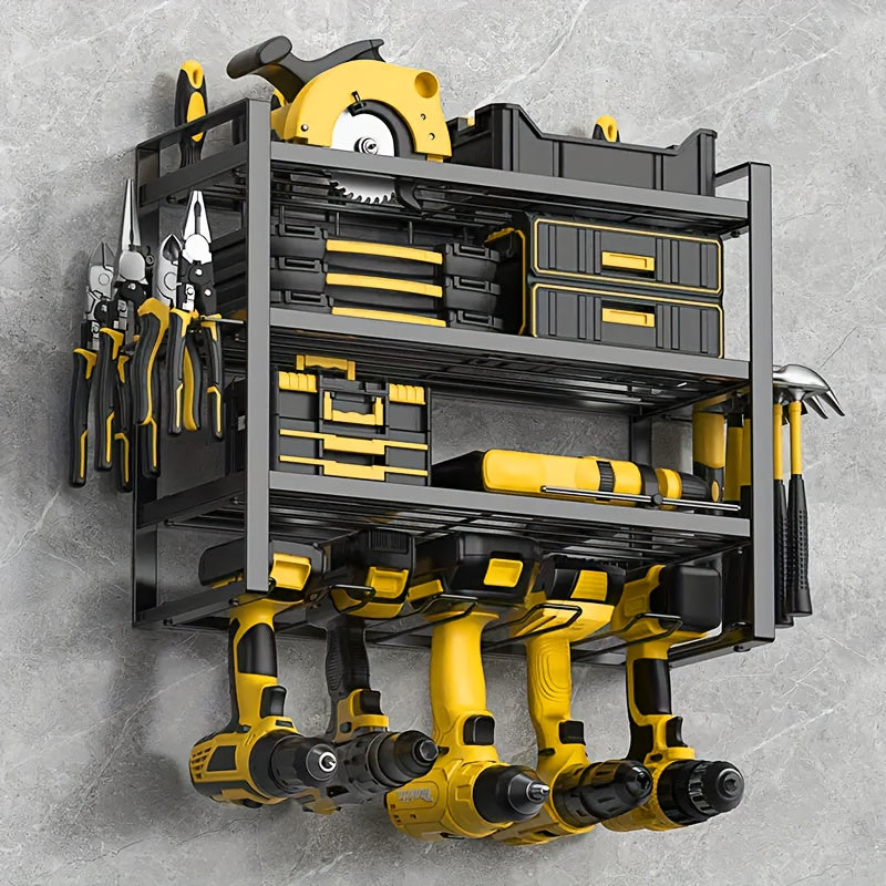 Heavy-duty Metal Wall Tool Storage Rack - Black with Yellow Accents, Cordless Workbench Organizer, Clamp Holder, Space-saving Gift - Gifts for Men, Boyfriends, Husbands, And Partners, Storage Racks