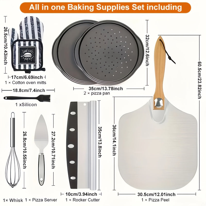 7/8pcs Professional Oven Pizza Slate Set, Pizza Tools, Including Heat-resistant Gloves, Oil Brushes, Shovels, Pizza Knives, Mixers, Shock Resistant And Heat-resistant Tools, Suitable for Family Gatherings, Holiday Gift Giving