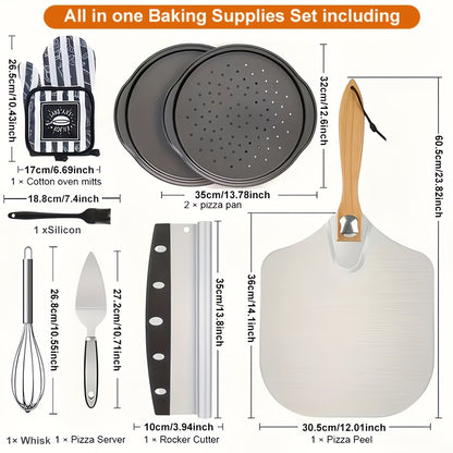 7/8pcs Professional Oven Pizza Slate Set, Pizza Tools, Including Heat-resistant Gloves, Oil Brushes, Shovels, Pizza Knives, Mixers, Shock Resistant And Heat-resistant Tools, Suitable for Family Gatherings, Holiday Gift Giving