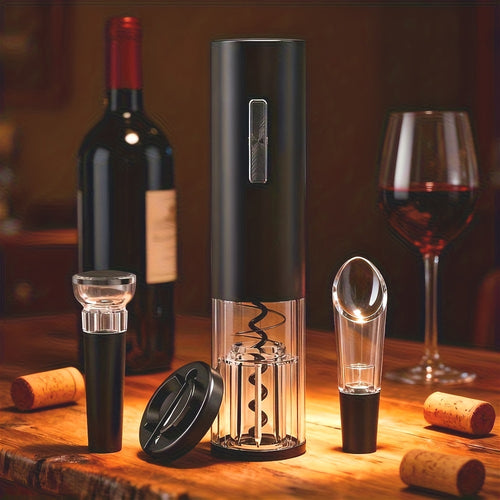 4-in-1 Rechargeable Electric Wine Opener Set, Featuring A Blue LED Indicator, Vacuum Stopper, Pourer, And Foil Cutter, Perfect For Home Use, Parties, And Weddings, An Ideal Gift For Wine Enthusiasts.