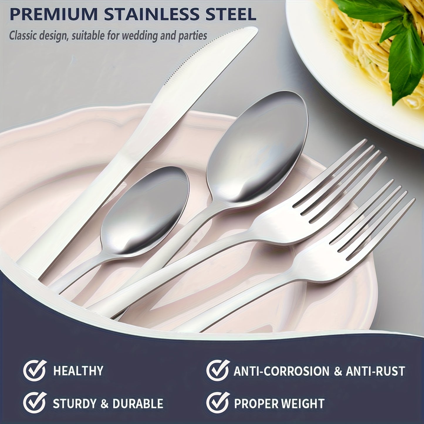 90P Stainless Steel Silverware Suitable for 18 People to Use, 60/90pcs, Steak Knife, Salad Fork, Dessert Spoons, Cutlery Set with Gift Box, Kitchen Accessories, Home Outdoor, Wedding Camping Stuff, Halloween Party Gift, Dishwasher Safe