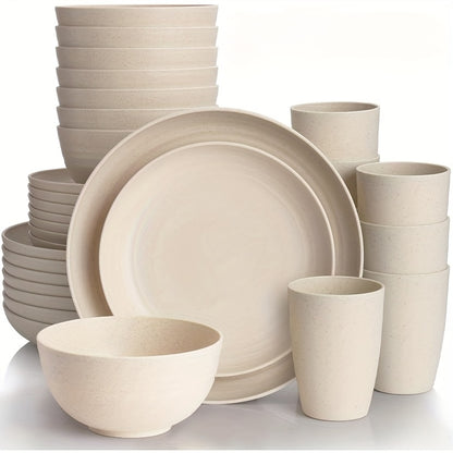 32/16pcs Dinnerware Sets Made from Wheat Straw, Including Plates And Bowls for 8 People, Featuring Black Plastic Dinnerware That Is Safe for Microwave And Dishwasher Use. This Dish Set Is Perfect for Valentine'S Day And Serves As a Durable Party Tab