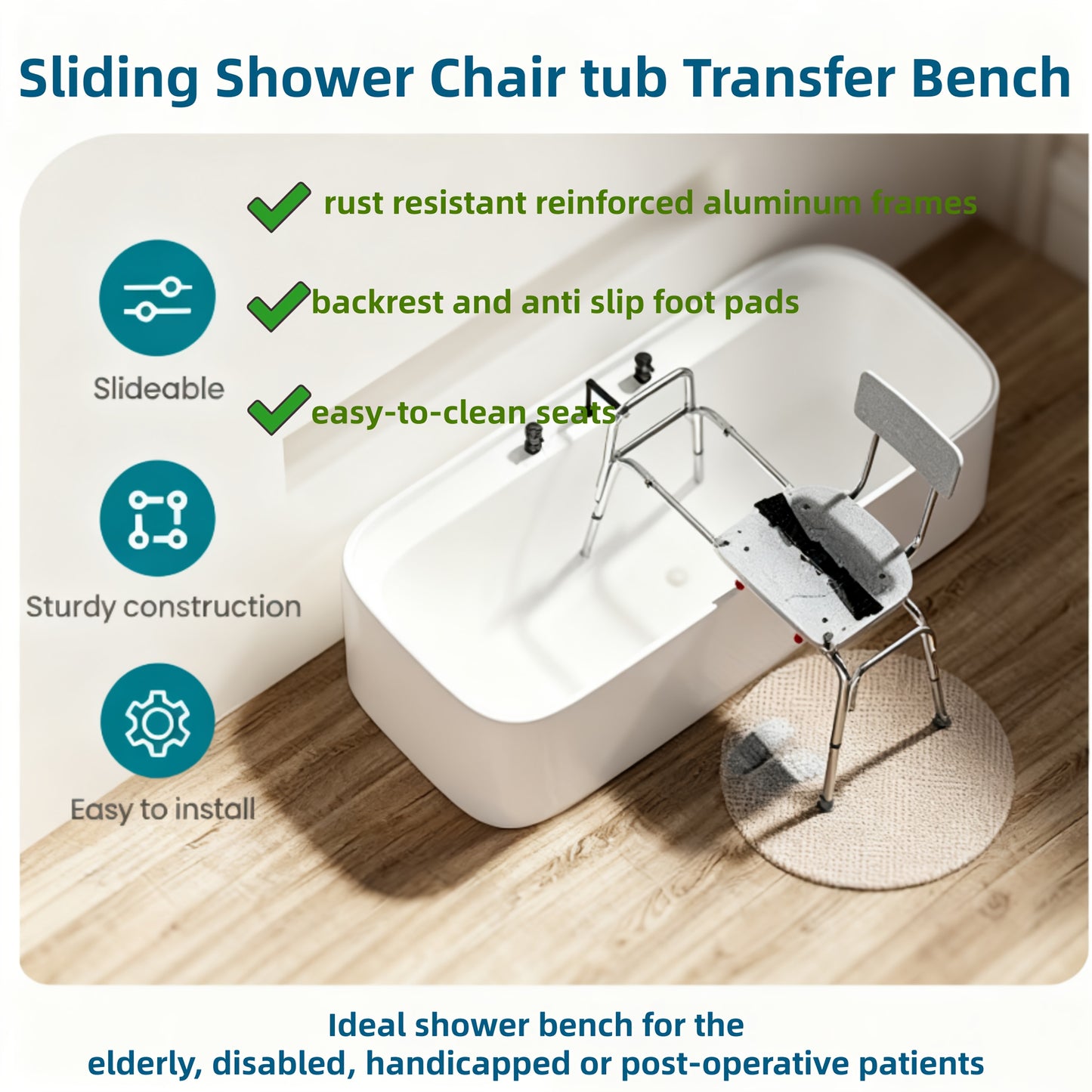 [Heavy Duty Shower Chair] Heavy Duty 400Lbs Sliding Shower Chair Transfer Bench | Non-Slip Adjustable Height, Safety Belt - Effortless Tool-Free Bath Seat for Elderly, Disabled & Recovery - 39" Extralong Shower Bench for Relaxing, Stress-Free Showers, Per